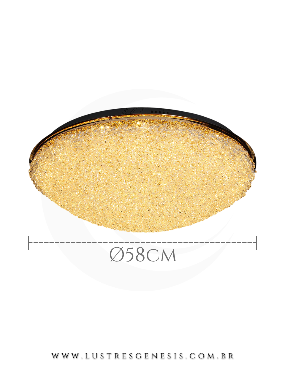 Plafon de Cristal Moderno LED Dourado 58cm, Sala de Jantar, Quarto Casal, Suite Master, Sala de Estar